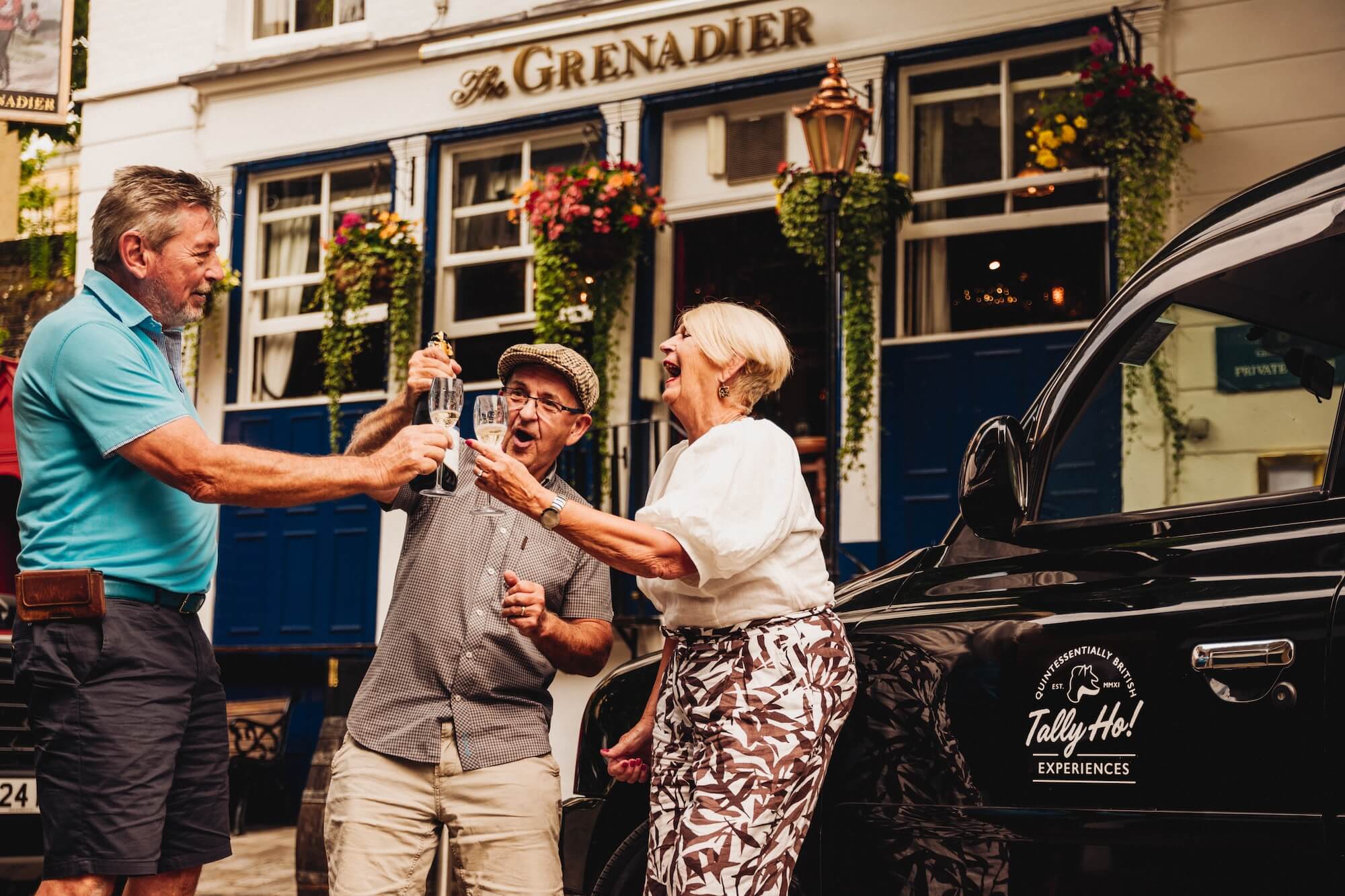 A Tally Ho London taxi tour stops at a historic pub for refreshments
