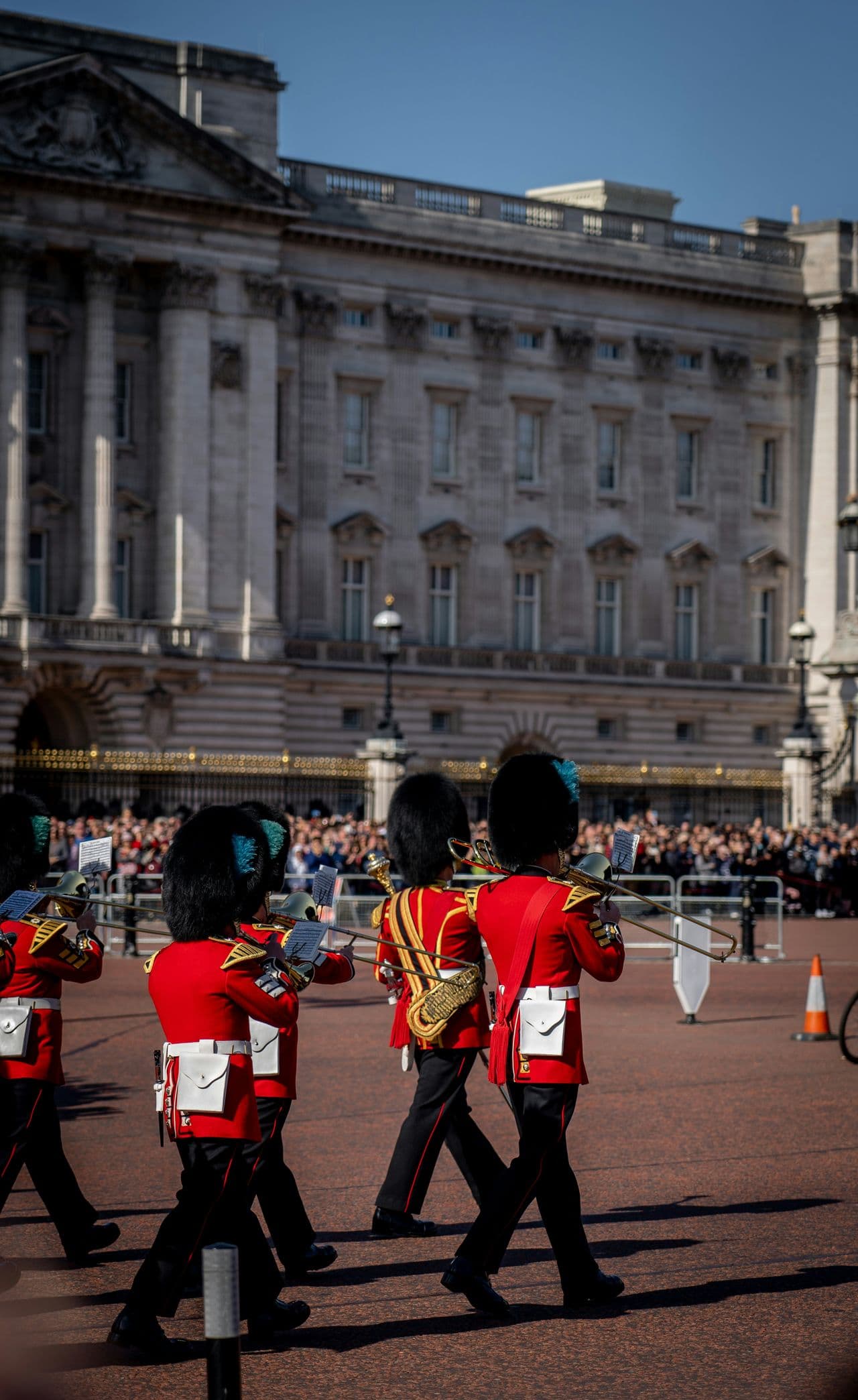 Grenadier Guards in ceremonial dress at Buckingham Palace